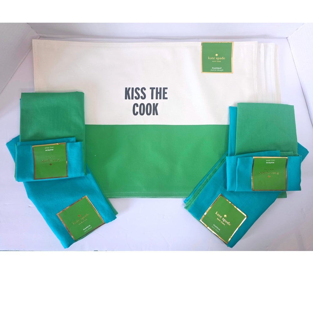 Kate Spade New York Kiss The Cook Placemats & Cary Street Napkins Set of 4 Each